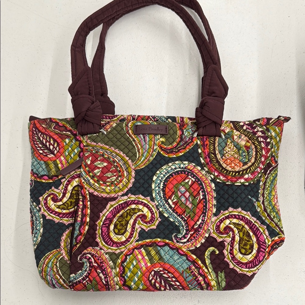 Vera Bradley Red and Green Tote Bag with Paisley Design